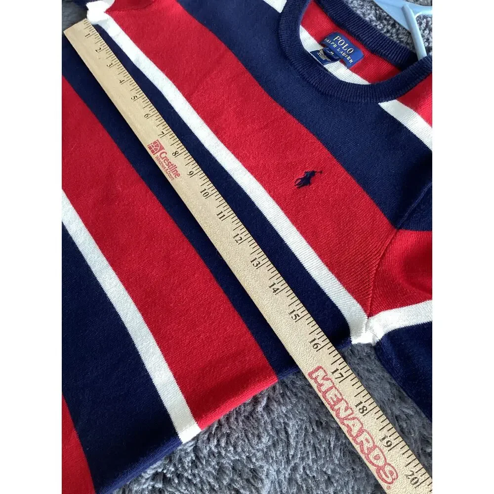 Polo Ralph Lauren Boys Pony Striped Pullover Sweater Red Blue Size Medium(10-12)